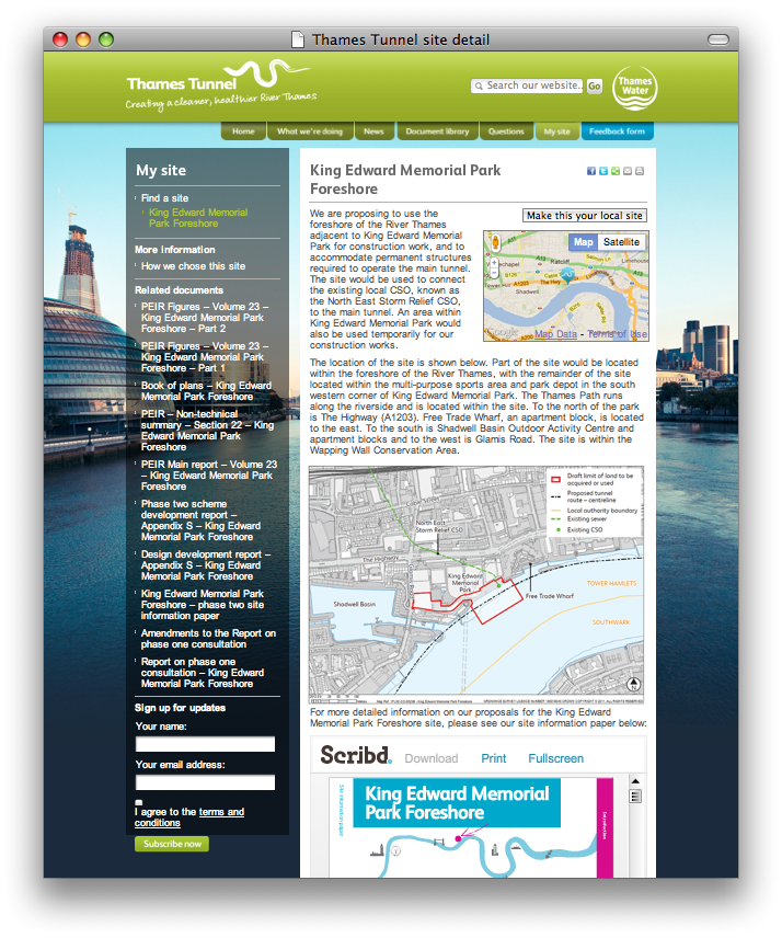 Screenshot of a site detail page from the consultation website