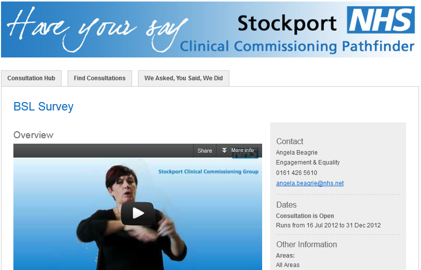 Screenshot of Stockport NHS BSL Survey