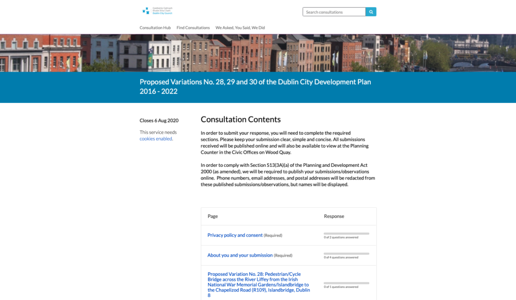 Chapter-based (non-linear) consultation example from Dublin City Council's Citizen Space site