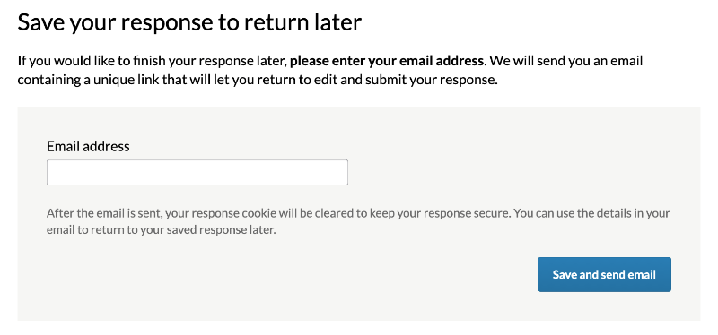 Save your response screen with field to enter email address.