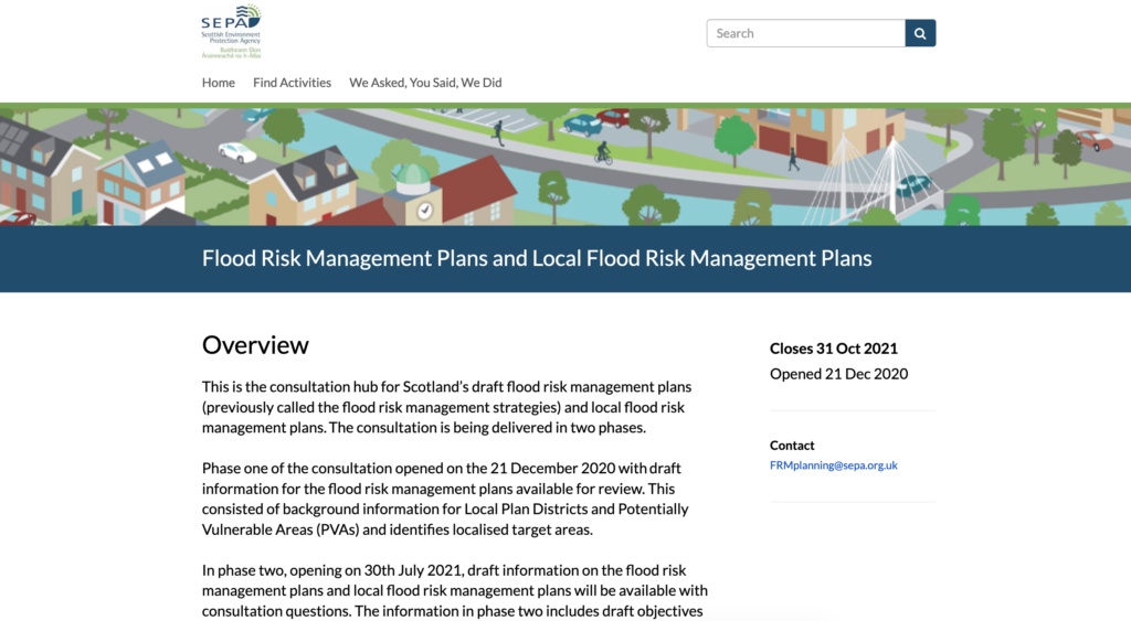 Flood Risk Management Plans anchor page overview in Citizen Space