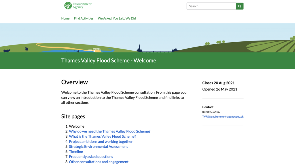 Environment Agency's Thames Valley Flood Scheme welcome page in Citizen Space