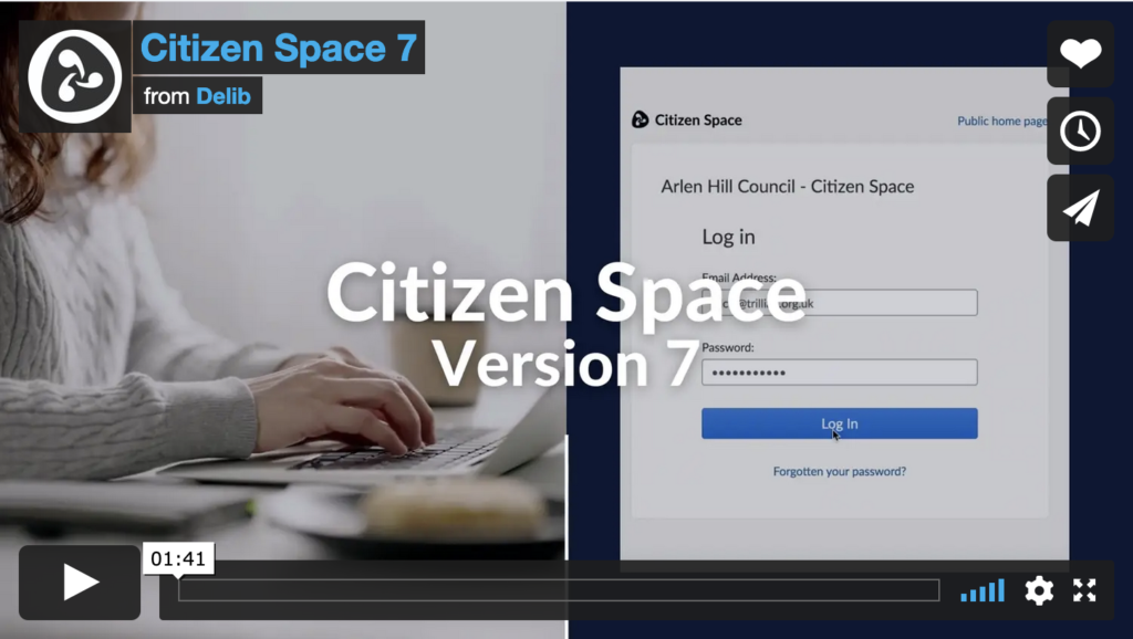 Title card for a 'Citizen Space Version 7' tour video. Video length is 01:41. Picture link leads to the video itself.