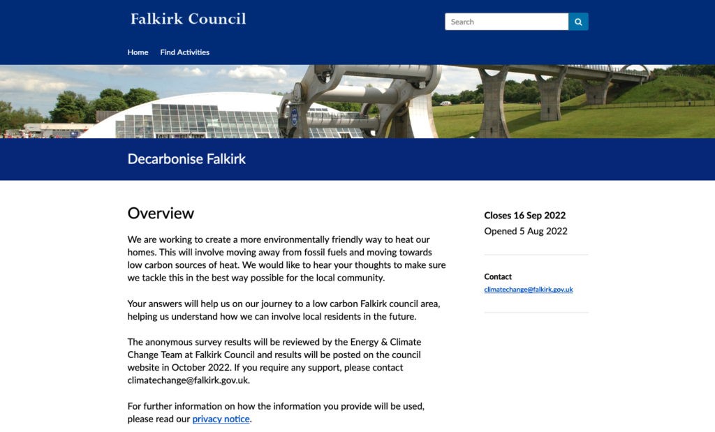 Falkirk Council's 'Decarbonise Falkirk' activity on Citizen Space